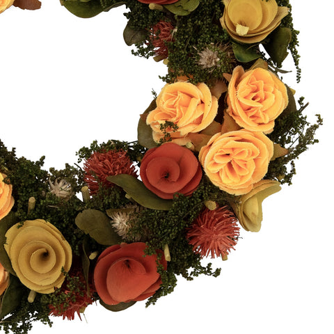 12" Orange and Yellow Flowers With Moss and Twig Artificial Floral Spring Wreath - Unlit
