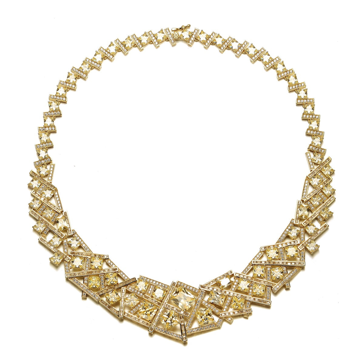  Rachel Glauber RG 3D Geometric Cluster Basketweave Stack Graduated Eternity Formal Necklace - 14K Gold - Bonton