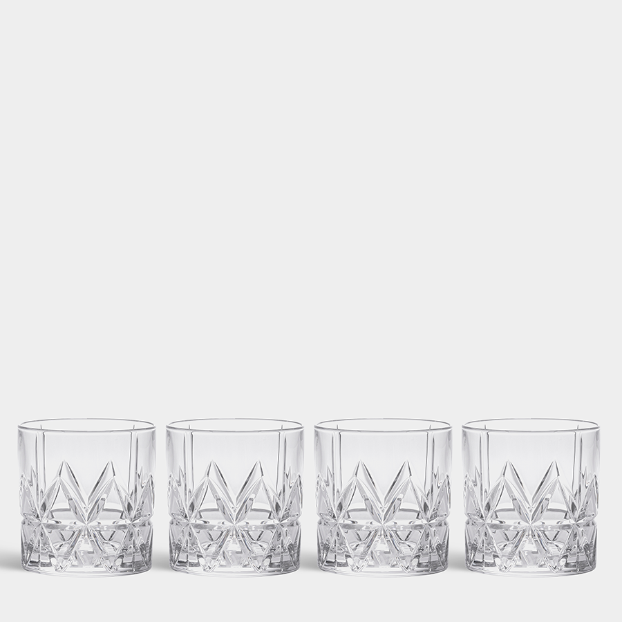  Orrefors Peak Double Old Fashion Glass Set of 4 - Clear - Bonton