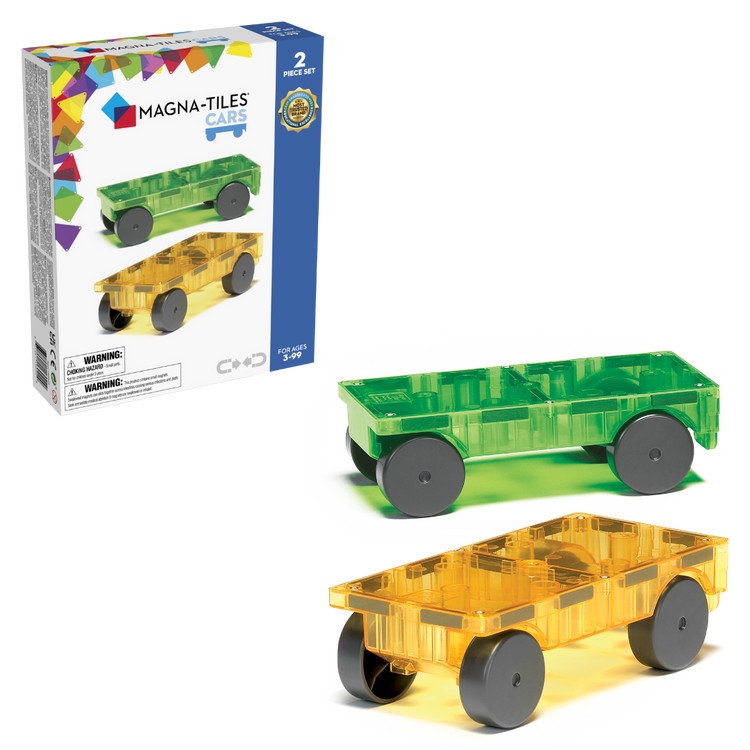 MAGNA-TILES Cars – Green & Yellow 2-Piece Magnetic Construction Set, The ORIGINAL Magnetic Building Brand