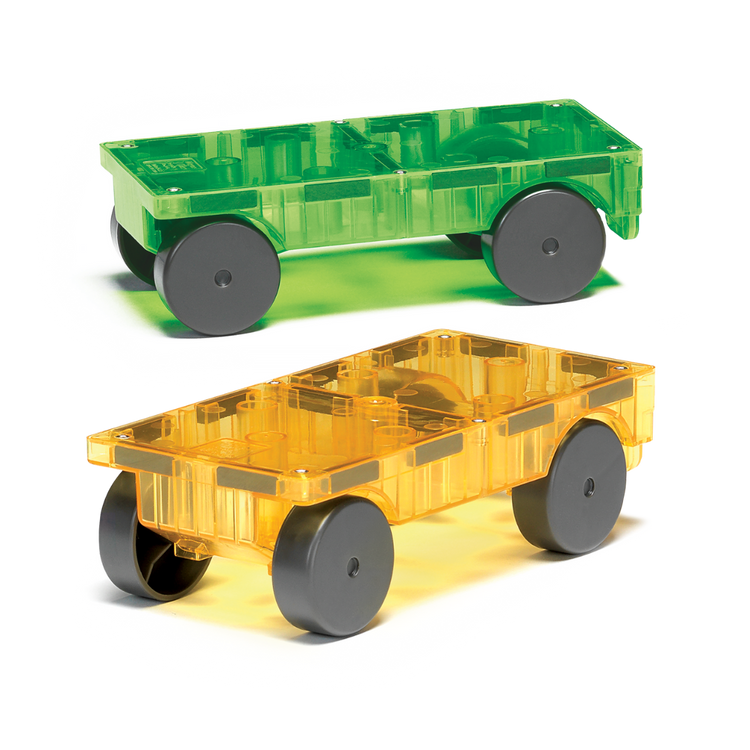 MAGNA-TILES Cars – Green & Yellow 2-Piece Magnetic Construction Set, The ORIGINAL Magnetic Building Brand