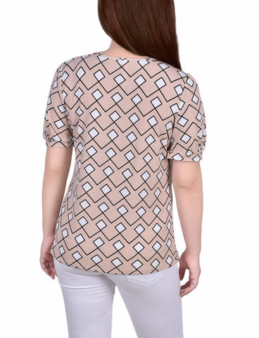Petite Short Puff Sleeve Mesh Inset Top