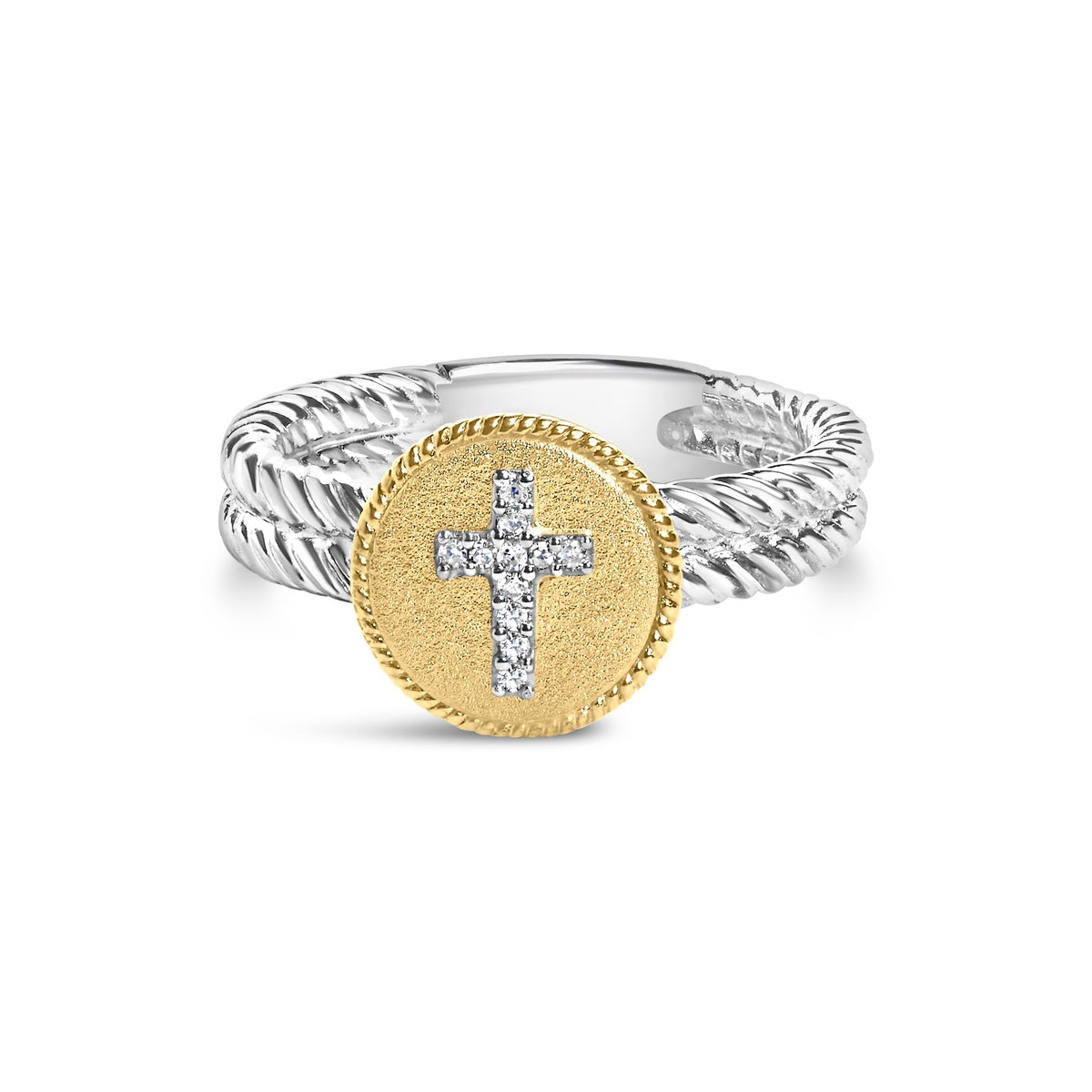  Haus of Brilliance 18K Yellow Gold Plated .925 Sterling Silver Diamond Cross Ring With Satin Finish (I-J Color, SI1-SI2 Clarity) - Ring Size 8 - 8 - Bonton