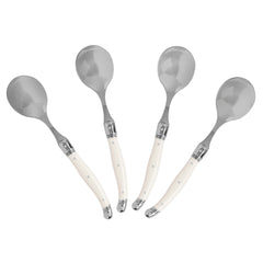 Set of 4, Laguiole Soup Spoons With Faux Ivory Handles