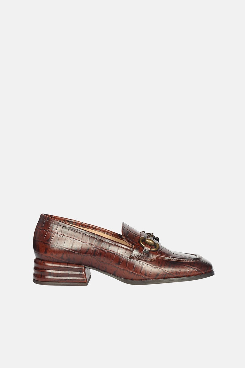  Saint G Jacqueline Croco - Heeled Loafers - Chocolate - Bonton