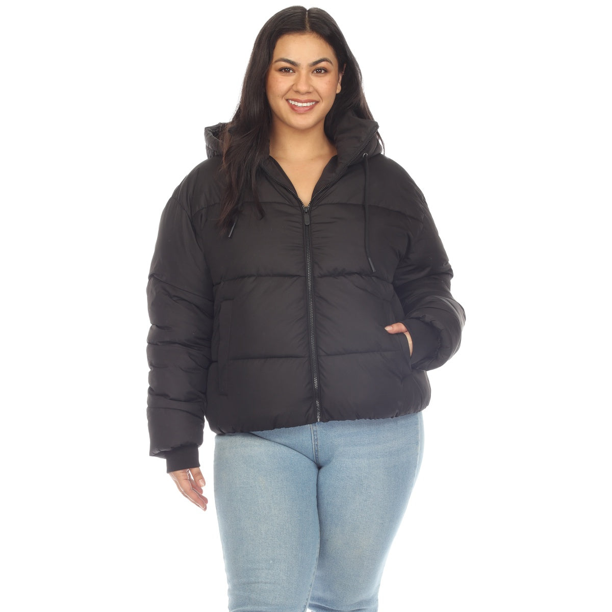  White Mark Plus Size Full Front Zip Hooded Bomber Puffer Coat - 1X - Bonton