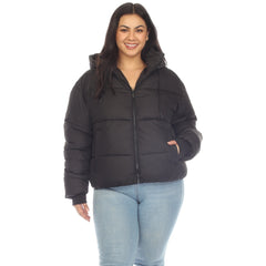 Plus Size Full Front Zip Hooded Bomber Puffer Coat