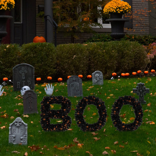 Lighted Letter "Boo" Outdoor Halloween Sign - 18" - Orange Lights