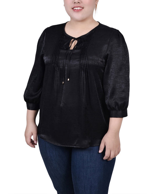 Plus Size Elbow Sleeve Satin Blouse