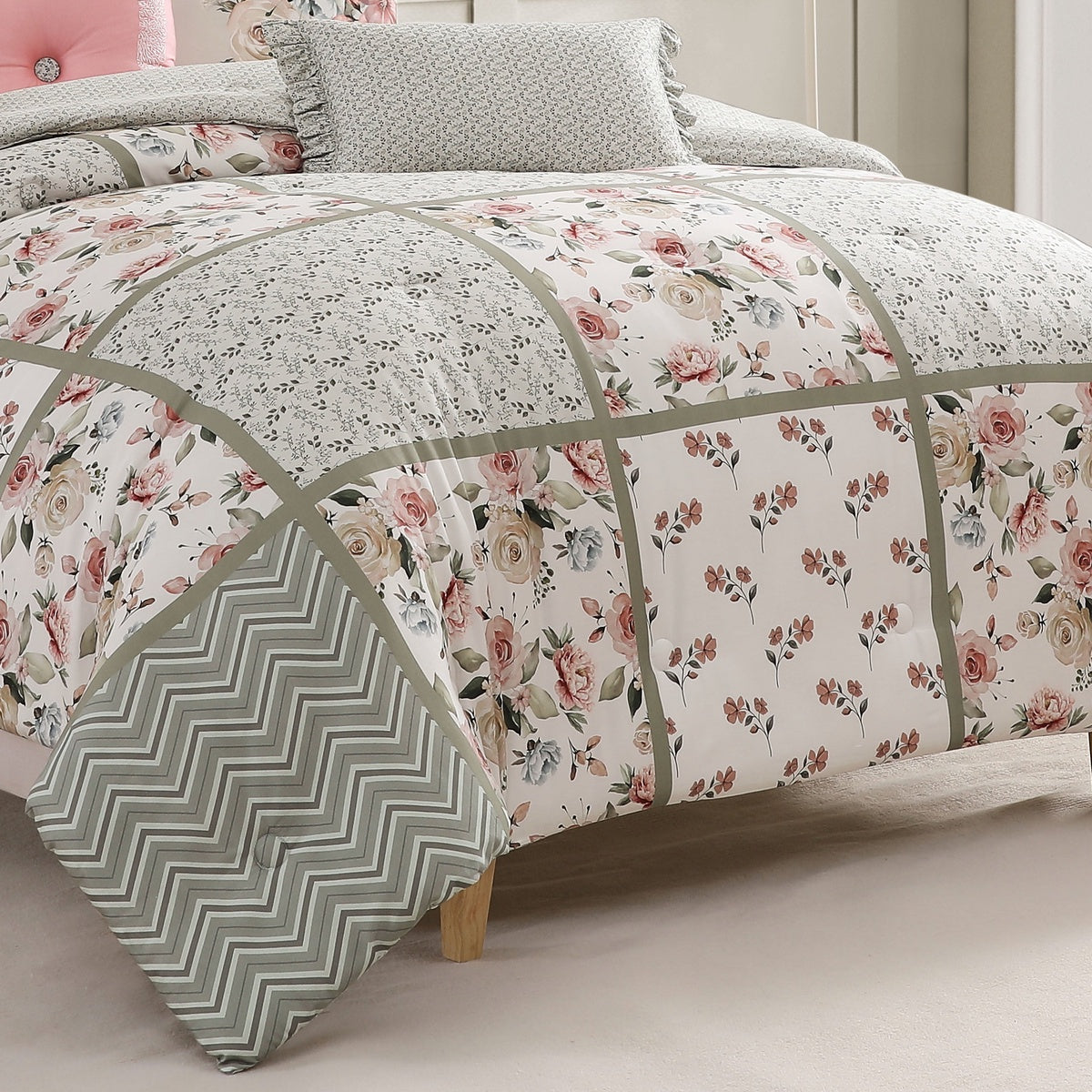  Bebejan Bebejan Sage Serenity 5 Piece Reversible Comforter Set - QUEEN - Bonton