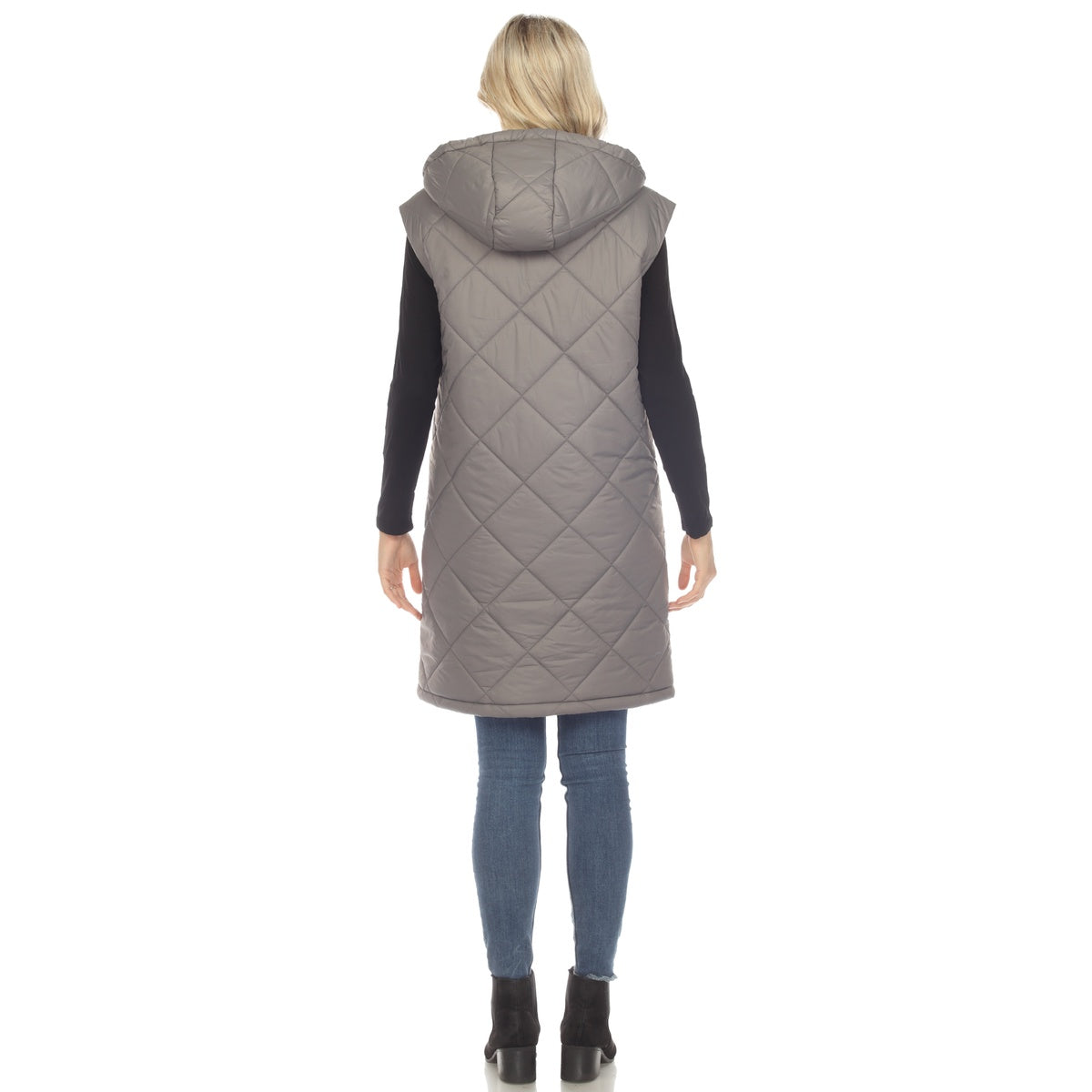  White Mark Women's Diamond Quilted Hooded Puffer Vest - Small - Bonton