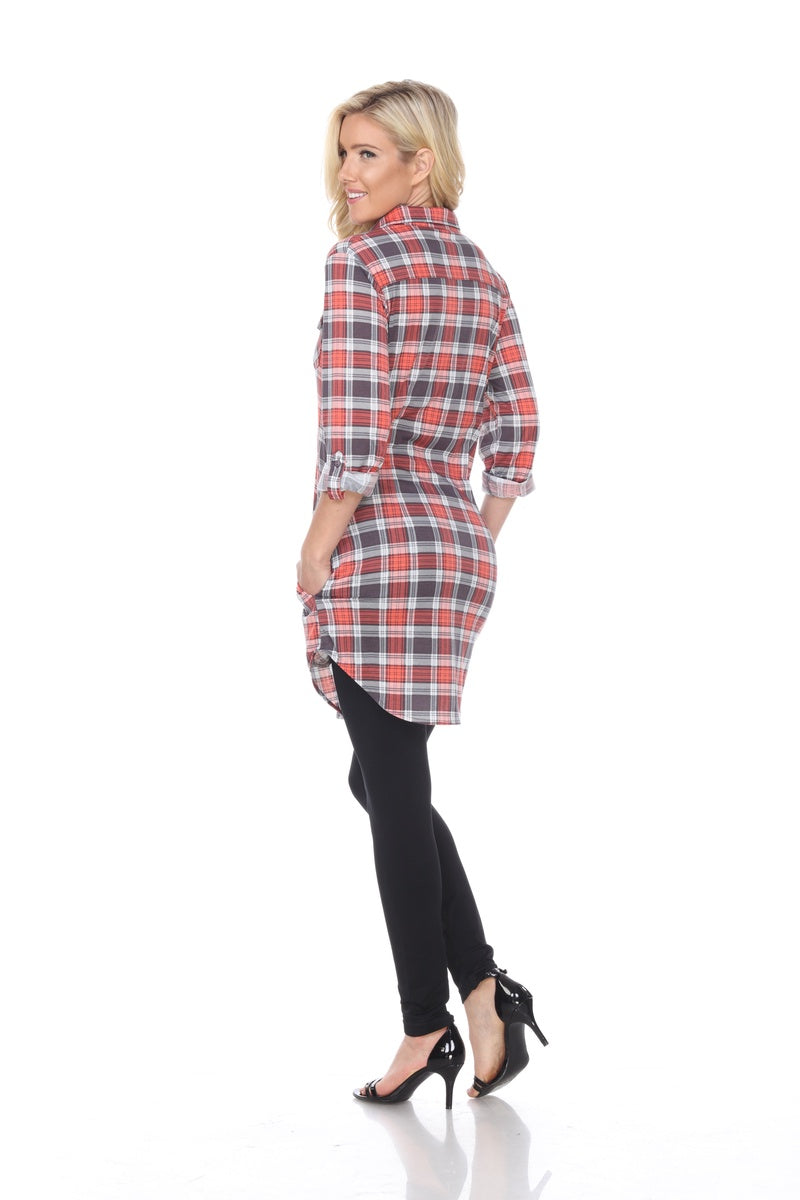  White Mark Women's Piper Stretchy Plaid Tunic Top - S - Bonton