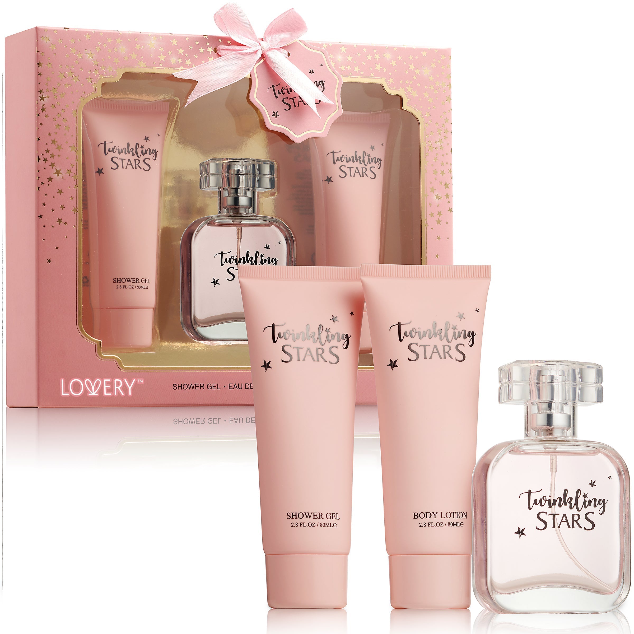  Lovery Twinkling Stars Womens 3 pc Bath and Home Spa Gift set - Pink/Gold - Bonton