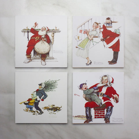 Set of 4 8" X 8" Classic Norman Rockwell Christmas Scene Canvas Prints