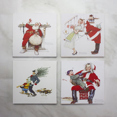 Set of 4 8" X 8" Classic Norman Rockwell Christmas Scene Canvas Prints