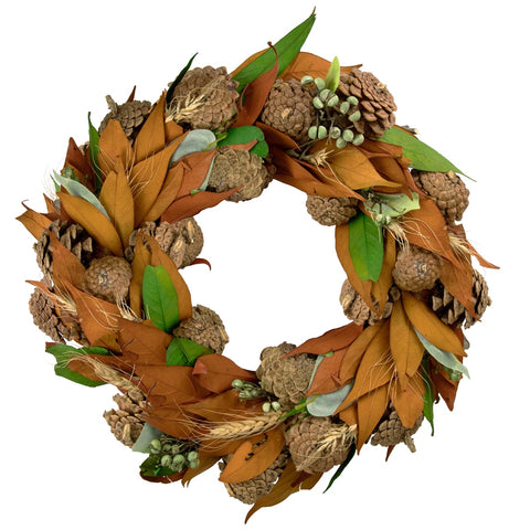 Fall Foliage and Pine Cones Autumn Harvest Wreath  12-Inch  Unlit