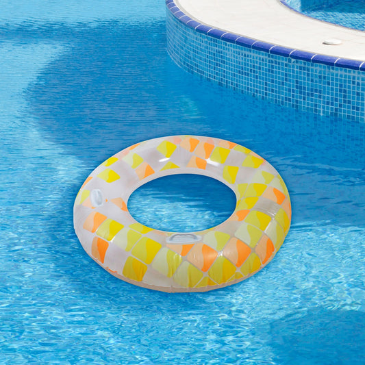 Inflatable Yellow and Orange Mosaic Swimming Pool Ring Float  47-Inch