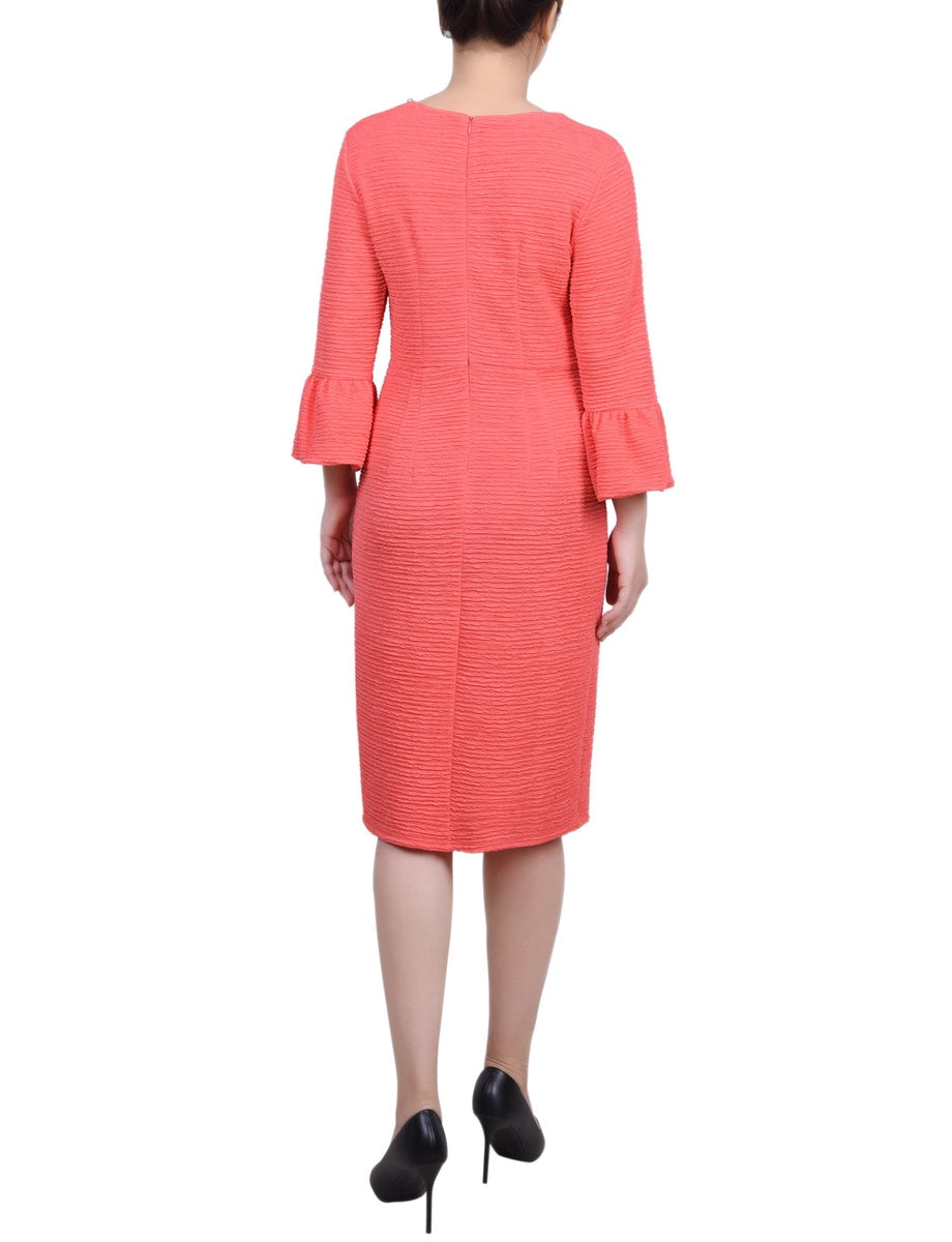  NY Collection Petite 3/4 Length Pearl Detail Dress - Coral - Bonton