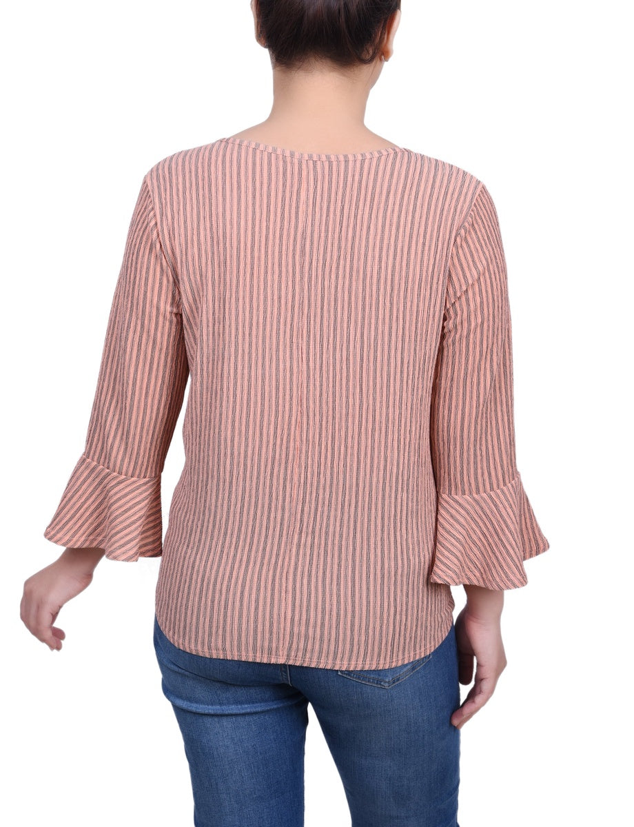  NY Collection Petite 3/4 Bell Sleeve Textured Knit Top - Avocado - Bonton
