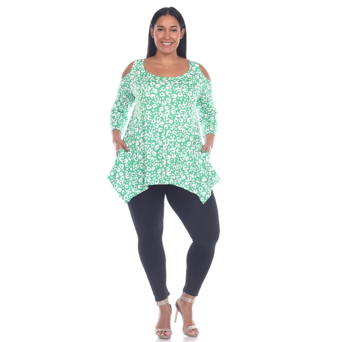  White Mark Plus Size Leopard Cold Shoulder Tunic - 1X - Bonton