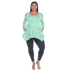 Plus Size Leopard Cold Shoulder Tunic