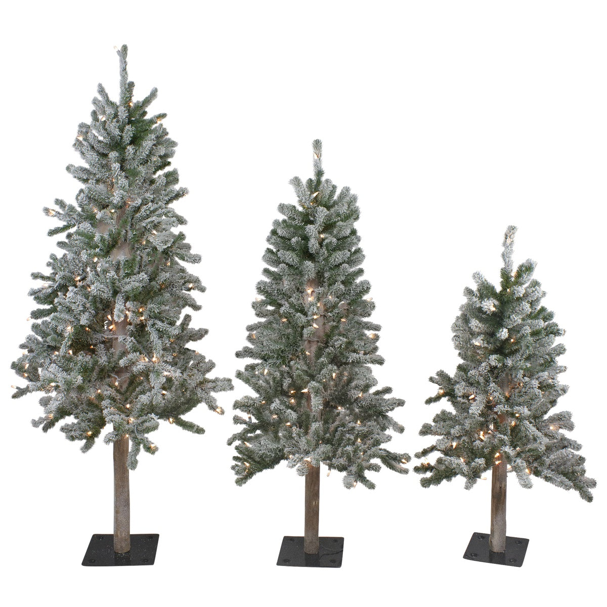  Northlight Pre-Lit Slim Flocked Alpine Artificial Christmas Trees - 5' - Clear Lights - Set of 3 - Default Title - Bonton