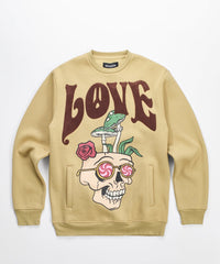Love Hate Front and Back Chenille Patched Crewneck - Khaki