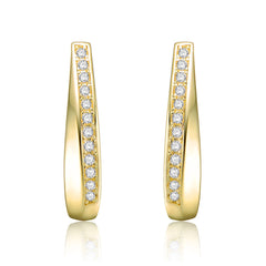 14k Yellow Gold Plated Hoop Earrings With Clear Cubic Zirconia