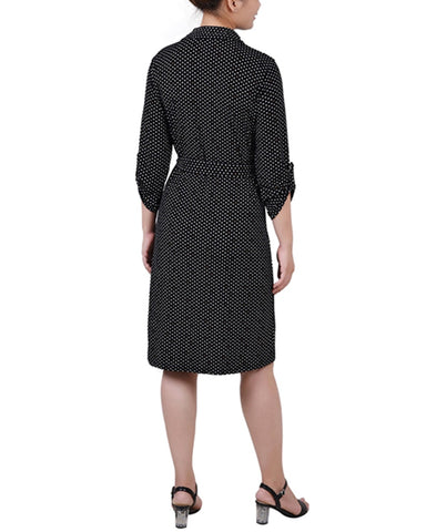 Petite 3/4 Roll Tab Sleeve Collared Dress