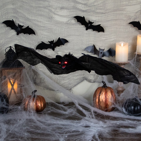 30" Hanging Halloween Bat Decoration With Lighted Red Eyes
