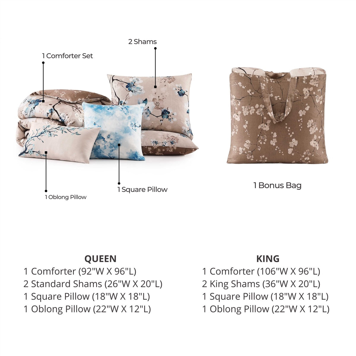  Bebejan Bebejan Blue Blossom 5 Piece Reversible Comforter Set - QUEEN - Bonton