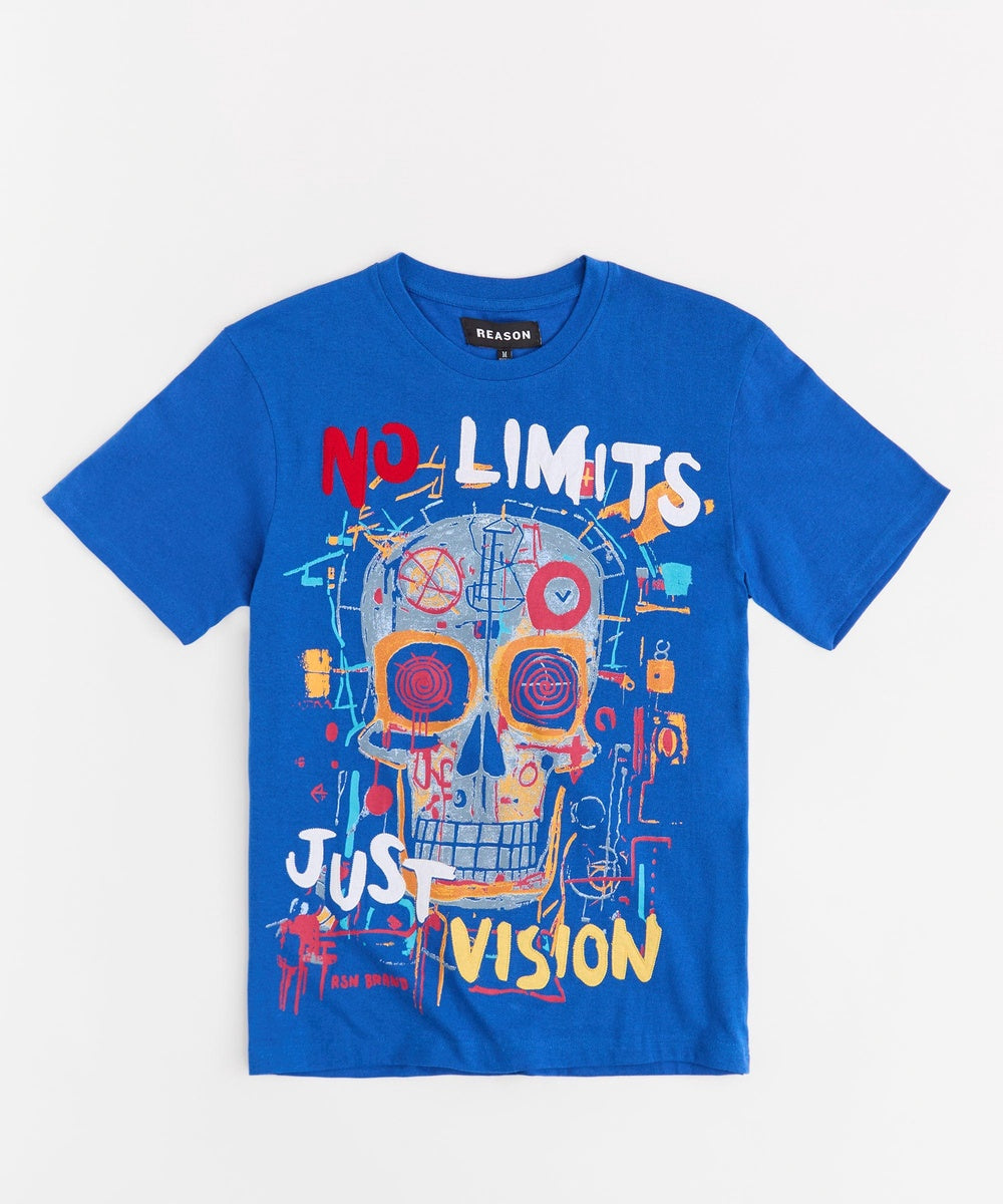  Reason Clothing No Limits Skull Applique Short Sleeve Tee - Blue - BLUE - Bonton