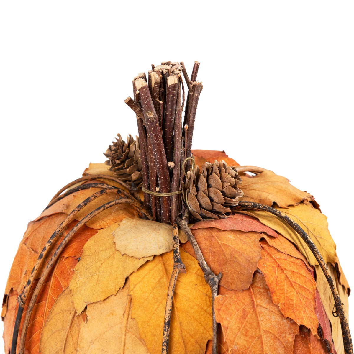  Northlight Fall Harvest Pumpkin With Layered Leaves and Pinecones - 9.75