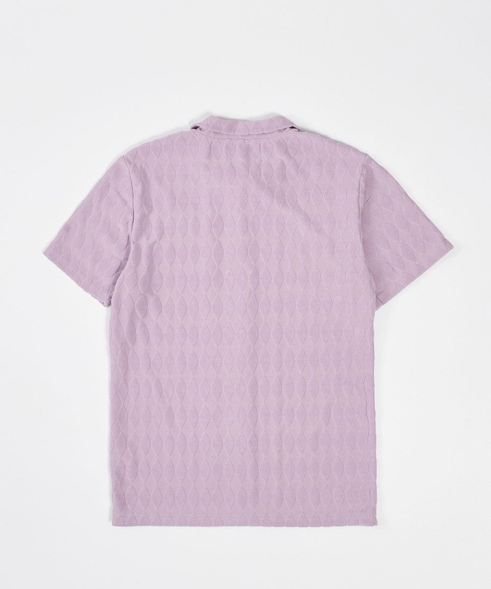  Reason Clothing Diamond Plate Towel Color Blocked Short Sleeve Button Down Shirt - Mauve - MAUVE - Bonton
