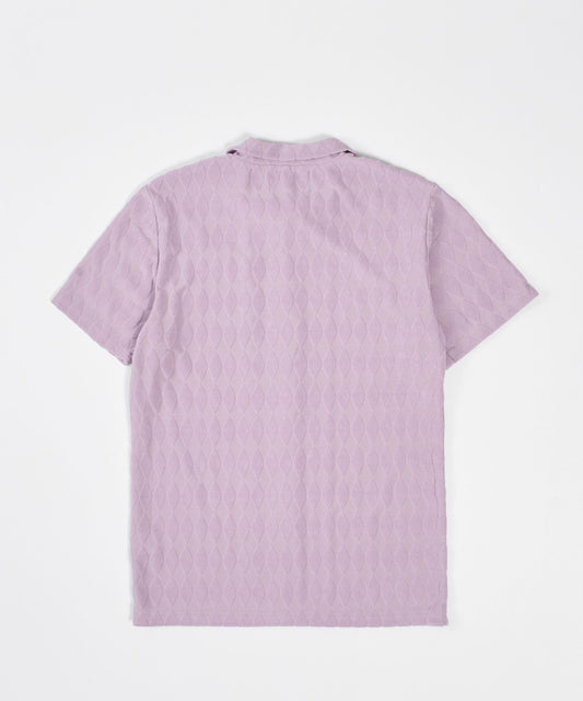 Diamond Plate Towel Color Blocked Short Sleeve Button Down Shirt - Mauve