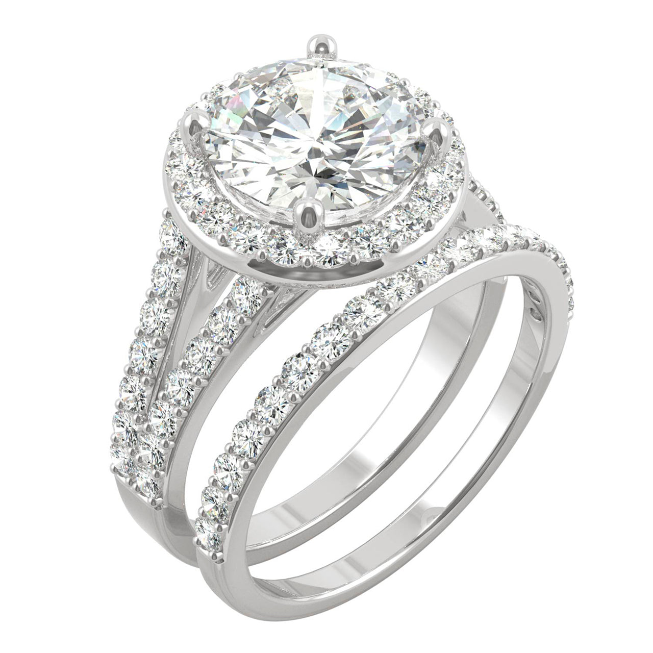  Charles & Colvard Charles & Colvard 3.69cttw Moissanite Halo Bridal Set - White Gold - Bonton