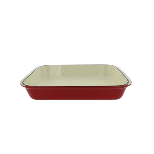 Red French Enameled Cast Iron Rectangular Roaster (CI_3542), 13" X 8"