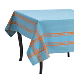 Boulevard 60" X 71" Linen Tablecloth – Denim and Terracotta