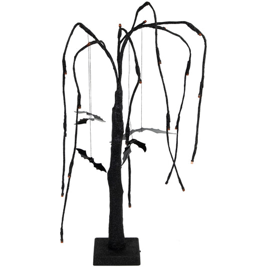 Pre-Lit Glittered Halloween Willow Tree With Bats - 24" - LED Orange Lights