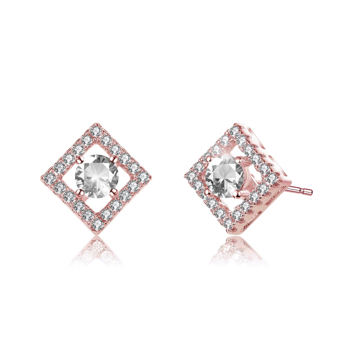  Genevive Ga Stylish Rose Cubic Zirconia Halo Stud Earrings - Default Title - Bonton