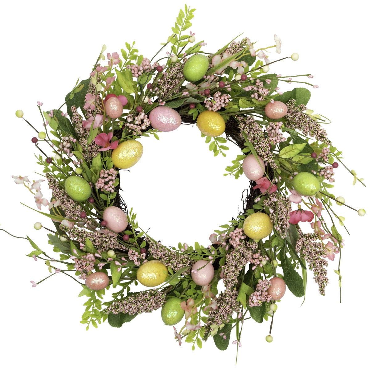  Northlight Easter Egg With Berry Floral Springtime Wreath  Pink and Green 20