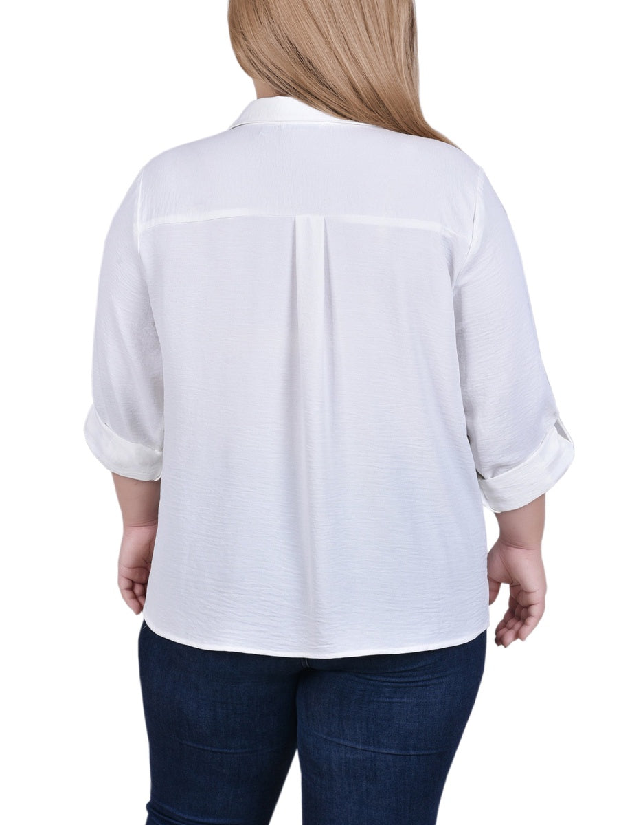  NY Collection Roll Tab Blouse - Ivory - Bonton