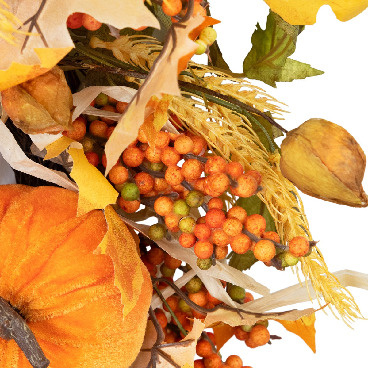  Northlight Velvet Pumpkins and Wheat Artificial Fall Harvest Wreath - 24-Inch  Unlit - Default Title - Bonton