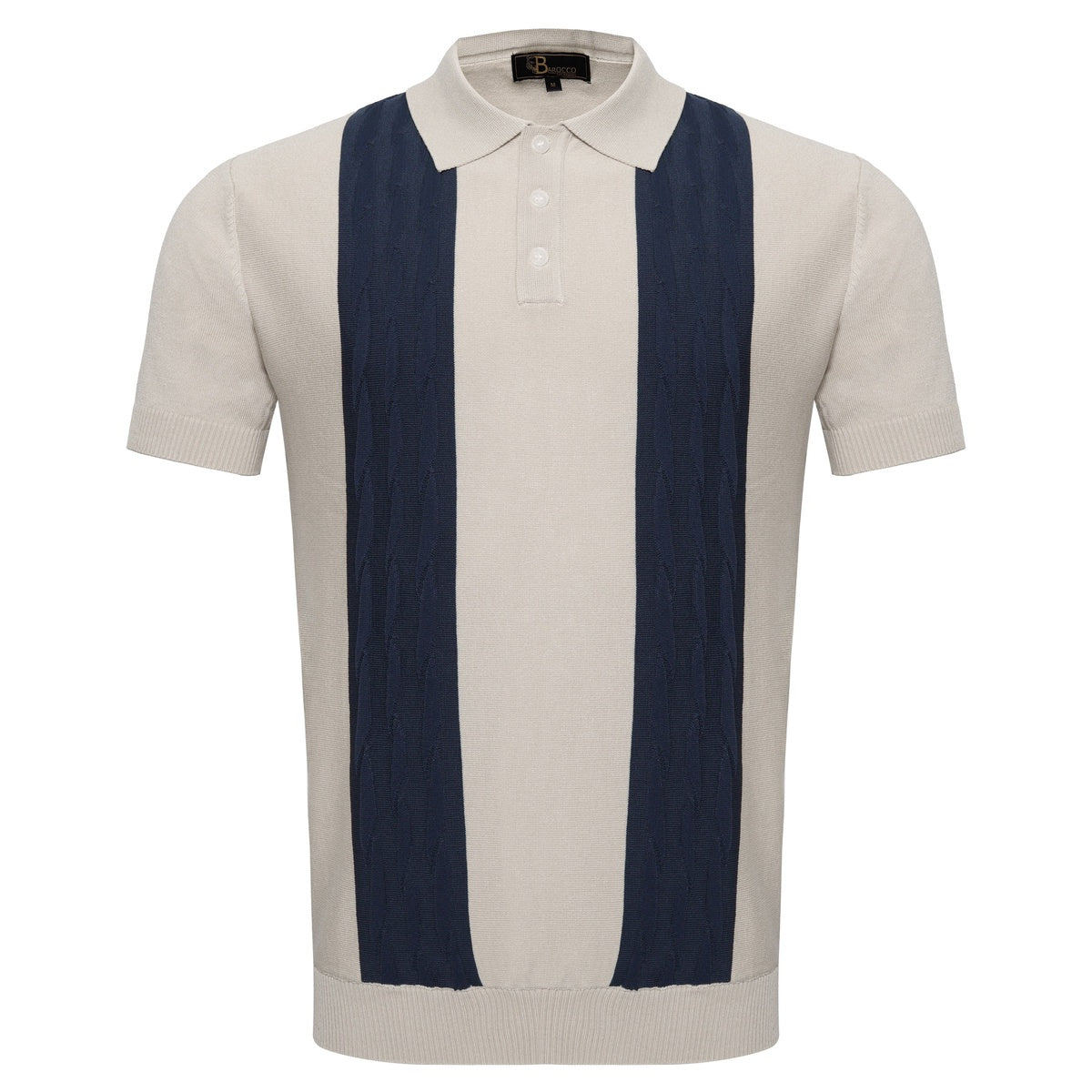  Barocco Men's Retro-Inspired Knitted Polo Shirt WHITE/NAVY - WHITE/NAVY - Bonton