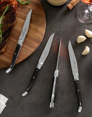 Goyon-Chazeau Set of 4 Laguiole Steak Knives With Ebony Wood Handles