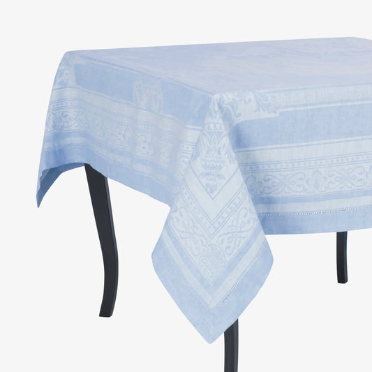 Astra 71" X 100" Linen Tablecloth - Ivory and Light Blue