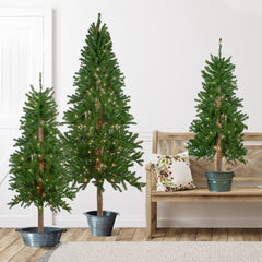 Pre-Lit Slim Alpine Artificial Christmas Trees - 6' - Clear Lights - Set of 3