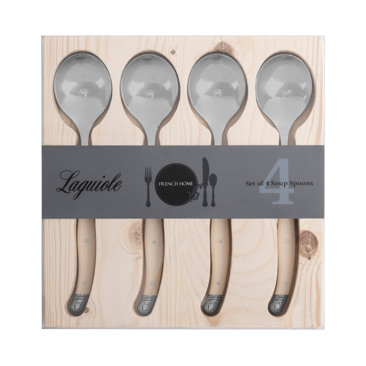  French Home Set of 4, Laguiole Soup Spoons With Faux Ivory Handles - Default Title - Bonton