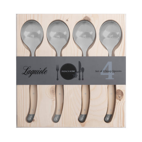 Set of 4, Laguiole Soup Spoons With Faux Ivory Handles