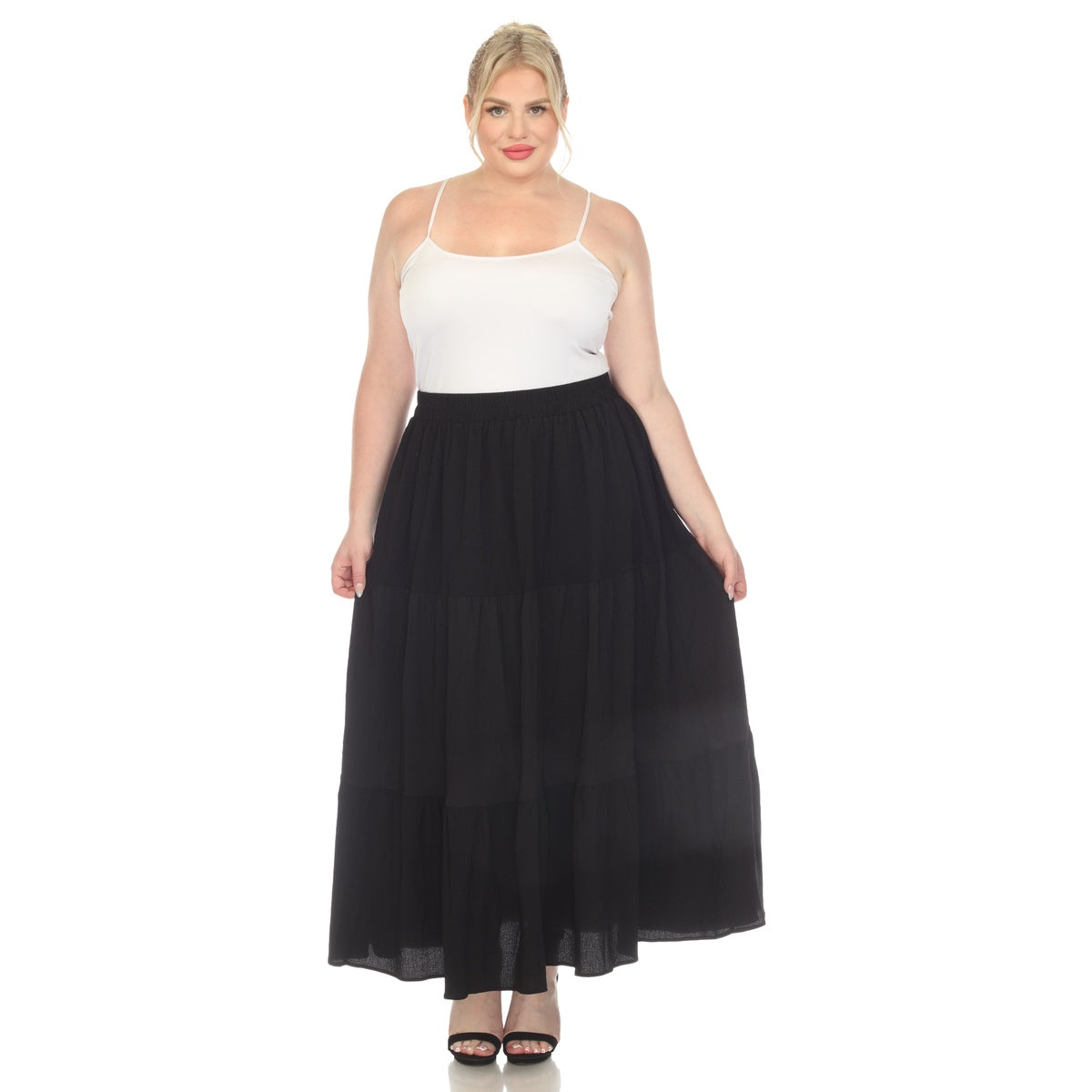  White Mark Plus Size Pleated Tiered Maxi Skirt - 1X - Bonton